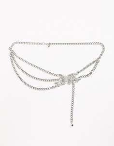 Серебристый пояс-цепочка с бабочкой и стразами ASOS DESIGN-Серебряный
