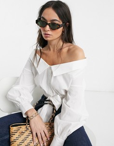 Белая рубашка с длинными рукавами, открытыми плечами и завязкой ASOS DESIGN-Белый