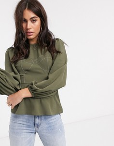 Фактурный топ цвета хаки с декоративными строчками ASOS DESIGN-Зеленый