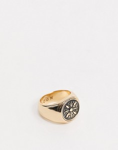 Золотистое кольцо-печатка с отделкой в виде компаса Icon Brand-Золотой
