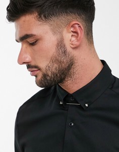 Приталенная сатиновая рубашка с планкой на воротнике ASOS DESIGN Premium-Черный