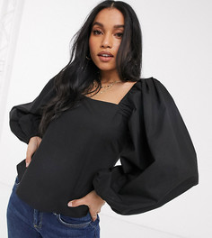 Черный хлопковый топ с длинными рукавами и шнуровкой на спине ASOS DESIGN Petite
