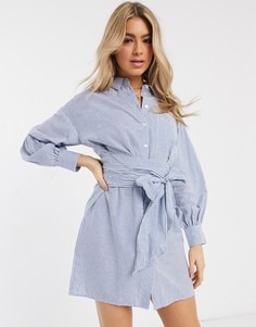 Полосатое платье-рубашка мини в стиле oversized с запахом и поясом ASOS DESIGN-Мульти