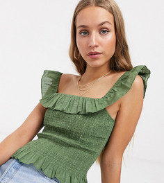 Топ цвета хаки со сборками и оборками ASOS DESIGN Tall-Зеленый