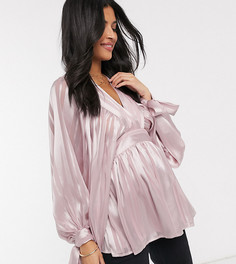 Полупрозрачный топ в полоску с V-образным вырезом и объемными рукавами ASOS DESIGN Maternity-Бесцветный