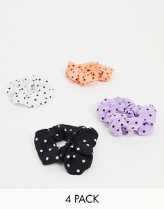Bershka 4 pack scrunchies in polka dot print-Мульти