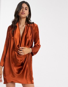 Атласное платье мини А-силуэта рыжего цвета ASOS DESIGN-Красный