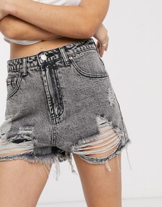 Серые рваные шорты с завышенной талией Signature 8-Серый