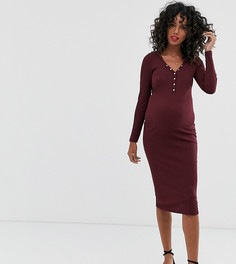 Бордовое платье миди с длинными рукавами и кнопками New Look Maternity-Мульти