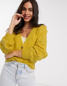 Желтый ажурный кардиган Stradivarius