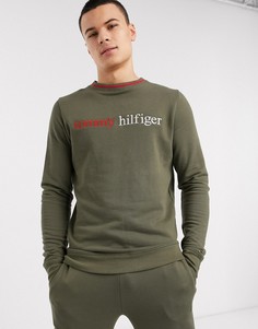 Свитшот цвета хаки в стиле casual с логотипом Tommy Hilfiger-Зеленый