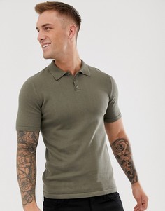 Трикотажная футболка-поло цвета хаки ASOS DESIGN-Зеленый
