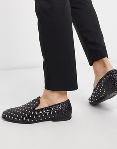 Черные блестящие лоферы с заклепками ASOS DESIGN-Черный