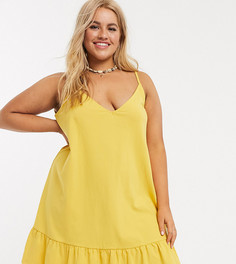 Горчичное платье мини с V-образным вырезом ASOS DESIGN Curve-Желтый