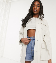 Белая куртка из искусственной кожи с четырьмя карманами и поясом ASOS DESIGN Tall-Белый