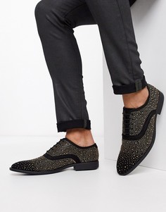 Черные бархатные туфли со шнуровкой и отделкой заклепками ASOS DESIGN-Черный