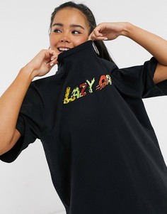 Oversized-футболка с логотипом спереди Lazy Oaf-Черный