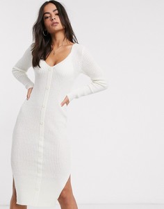 Платье макси на пуговицах с V-образным вырезом ASOS DESIGN-Кремовый