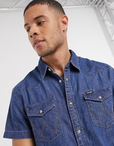 Темно-синяя джинсовая рубашка с короткими рукавами Wrangler-Темно-синий