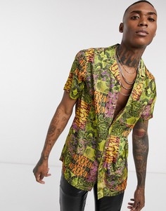 Атласная классическая рубашка с отложным воротником и ацтекским мозаичным принтом ASOS DESIGN-Фиолетовый