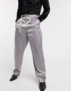 Лавандовые атласные широкие брюки с поясом ASOS DESIGN-Фиолетовый