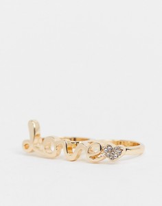 Кольцо на два пальца со словом "Love" ASOS DESIGN-Золотой