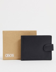 Черный кожаный кошелек с контрастной темно-серой подкладкой ASOS DESIGN
