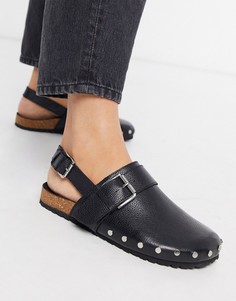 Черные кожаные туфли на плоской подошве с заклепками ASOS DESIGN-Черный