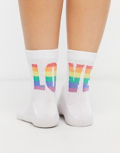 Носки в рубчик с разноцветным принтом ASOS DESIGN-Мульти