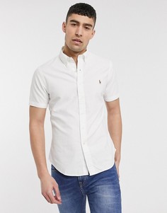 Белая узкая оксфордская рубашка с короткими рукавами и логотипом Polo Ralph Lauren-Белый
