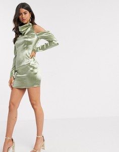 Атласное платье мини с открытыми плечами ASOS DESIGN-Черный