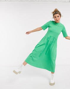Зеленое трикотажное платье-трапеция миди Monki-Зеленый