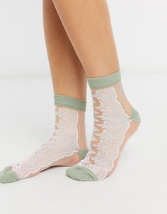 Кружевные носки с контрастным носком и пяткой ASOS DESIGN-Зеленый