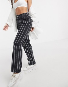 Черные прямые джинсы с завышенной талией в полоску Calvin Klein Jeans-Мульти