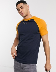Темно-синяя футболка с контрастными рукавами ASOS DESIGN-Темно-синий