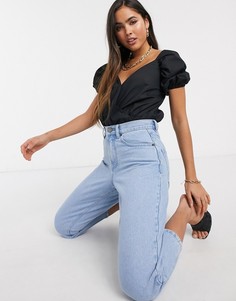 Черное хлопковое боди с пышными рукавами ASOS DESIGN-Черный