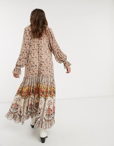 Платье миди с принтом Free People-Белый