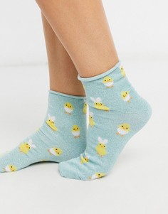 Голубые носки с блестками и отворотом ASOS DESIGN-Синий