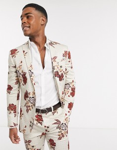 Приталенный пиджак с цветочным принтом Topman-Светло-бежевый