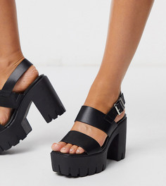 Черные босоножки на каблуке и платформе для широкой стопы ASOS DESIGN-Черный