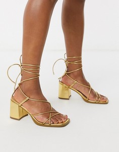 Золотистые босоножки на блочном каблуке ASOS DESIGN-Золотой