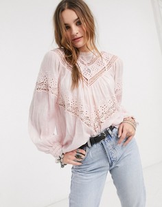 Блузкая в викторианском стиле с вышивкой ришелье Free People-Розовый
