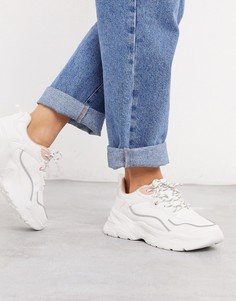 Белые кроссовки на массивной подошве с розовыми вставками и серым кантом Bershka-Белый