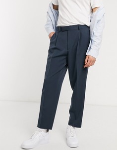 Темно-синие строгие брюки в стиле oversized суженного книзу кроя ASOS DESIGN-Темно-синий