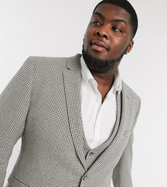 Серый приталенный пиджак в ломаную клетку с добавлением шерсти ASOS DESIGN Plus wedding