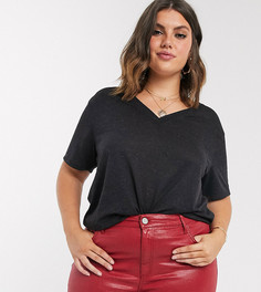 Черная свободная футболка с V-образным вырезом ASOS DESIGN Curve-Черный
