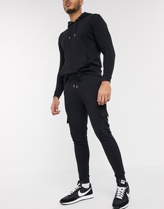 Черное худи и спортивные брюки карго ASOS DESIGN-Черный