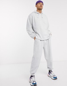Серый спортивный костюм в стиле oversized с худи и джоггерами ASOS DESIGN-Белый