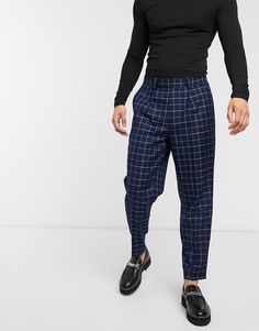 Темно-синие строгие брюки oversized в клетку ASOS DESIGN-Темно-синий