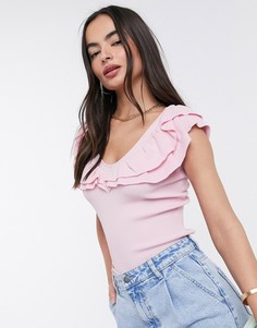 Розовый топ с глубоким V-образным вырезом River Island